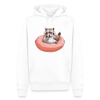 Waschbär mit Sonnebrille um pinken Schwimmreifen - Männer Premium Bio Hoodie - Weiß - Vorne - Nico (187cm)