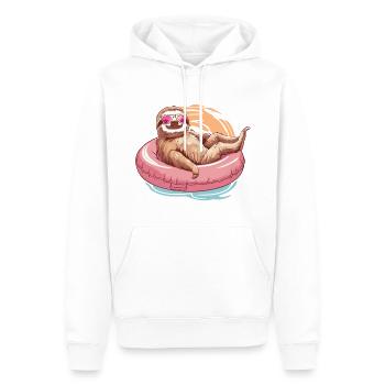 Faultier mit Sonnenbrille und pinkem Gummireifen - Männer Premium Bio Hoodie - Weiß - Vorne - Nico (187cm)