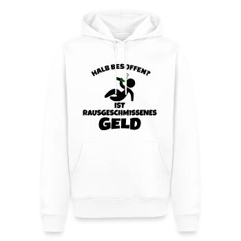 Halb Besoffen ist rausgeschmissenes Geld - Männer Premium Bio Hoodie - Weiß - Vorne - Nico (187cm)