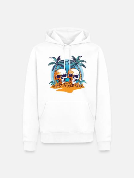 Sommer Sonne Palmen Totenkopf Strand Meer Urlaub - Männer Premium Bio Hoodie - Weiß