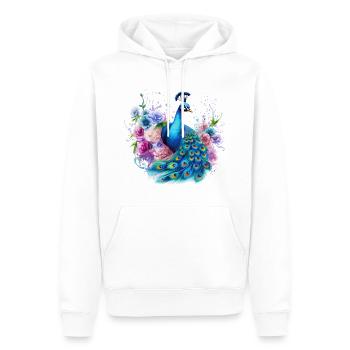 Pfau Blumen Pfauenfeder Exotisch Farbenfroh Bunt - Männer Premium Bio Hoodie - Weiß - Vorne - Nico (187cm)