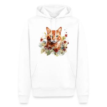 Rote Katze Tigerkatze Blumen Aquarell Kunst Bunt - Männer Premium Bio Hoodie - Weiß - Vorne - Nico (187cm)