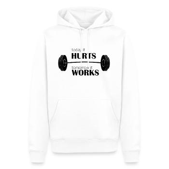 Aujourd'hui ça fait mal Tomorro ça marche - Sweat à capuche Premium bio Homme - blanc - Devant - Nico (187cm)