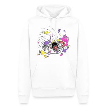 Kopfhörer und DJ Pult [lila] - Männer Premium Bio Hoodie - Weiß - Vorne - Nico (187cm)