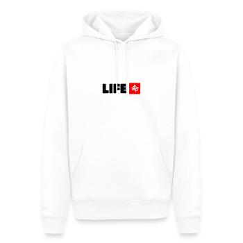 Live mit japanischem Kanji in schwarz mit rot - Männer Premium Bio Hoodie - Weiß - Vorne - Nico (187cm)