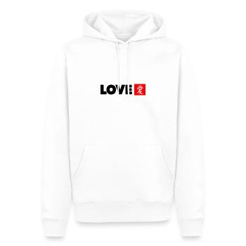 LOVE mit japanischem Kanji in schwarz und rot - Männer Premium Bio Hoodie - Weiß - Vorne - Nico (187cm)