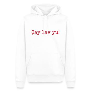 CAY LAV YU - TEETRINKER - TÜRKISCHER TEE LOVE YOU - Männer Premium Bio Hoodie - Weiß - Vorne - Nico (187cm)