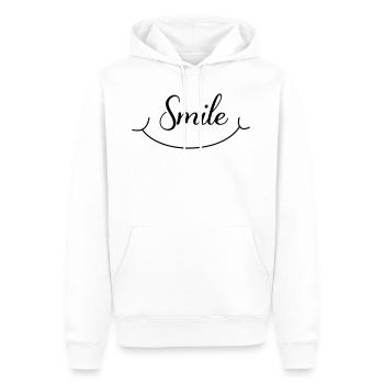 Sourire rire heureux heureux heureux devise - Sweat à capuche Premium bio Homme - blanc - Devant - Nico (187cm)