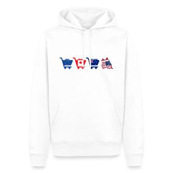 Kaufen Sie bei Allies: Boykott USA, Shopping, Horizontal - Männer Premium Bio Hoodie - Weiß - Vorne - Nico (187cm)