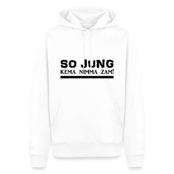 Bayerisch - Dialekt - Spruch - Männer Premium Bio Hoodie - Weiß - Vorne - Nico (187cm)
