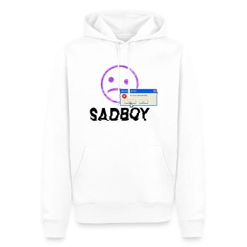 "SADBOY" WITH SAD FACE - Men’s Premium Organic Hoodie - white - Front - Nico (187cm)