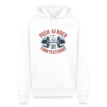 PUSH HARDER THAN YESTERDAY - Männer Premium Bio Hoodie - Weiß - Vorne - Nico (187cm)