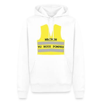 Gilet jaune Macron tu nous pompes - Sweat à capuche Premium bio Homme - blanc - Devant - Nico (187cm)