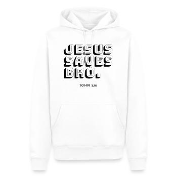Jésus sauve le frère - Sweat à capuche Premium bio Homme - blanc - Devant - Nico (187cm)