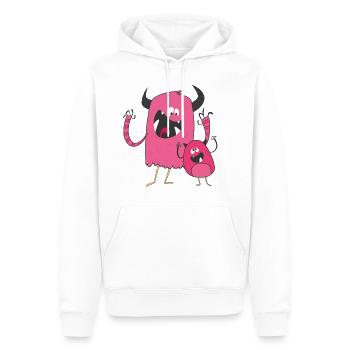 Grand monstre petit monstre rose - Sweat à capuche Premium bio Homme - blanc - Devant - Nico (187cm)