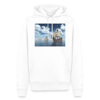 Santa Maria, Nina et Pinta par Christophe Colomb - Sweat à capuche Premium bio Homme - blanc - Devant - Nico (187cm)