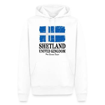 Drapeau des Shetland - Drapeau des Shetland - Look minable - Sweat à capuche Premium bio Homme - blanc - Devant - Nico (187cm)