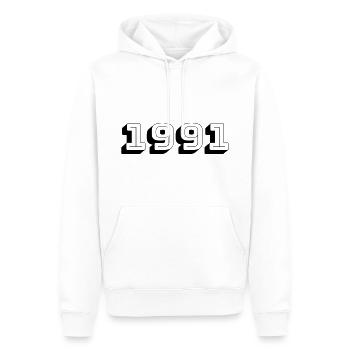 Année de naissance 1991 Cadeau - Sweat à capuche Premium bio Homme - blanc - Devant - Nico (187cm)