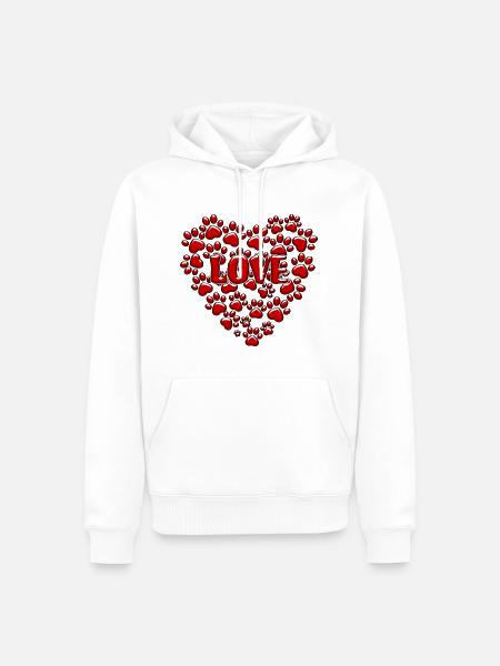 Herz aus roten Hundepfoten. Hundeliebe # - Männer Premium Bio Hoodie - Weiß