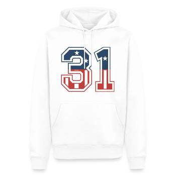Numéro 31 États-Unis - Sweat à capuche Premium bio Homme - blanc - Devant - Nico (187cm)