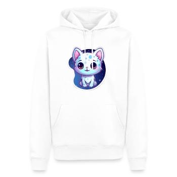 "Kitty Galaxy: Cute Cartoon Floating in Space" - Männer Premium Bio Hoodie - Weiß - Vorne - Nico (187cm)