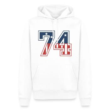 Numéro 74 États-Unis - Sweat à capuche Premium bio Homme - blanc - Devant - Nico (187cm)