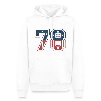 Numéro 78 États-Unis - Sweat à capuche Premium bio Homme - blanc - Devant - Nico (187cm)
