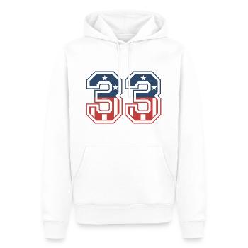Numéro 33 États-Unis - Sweat à capuche Premium bio Homme - blanc - Devant - Nico (187cm)
