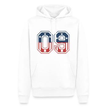 Numéro 09 États-Unis - Sweat à capuche Premium bio Homme - blanc - Devant - Nico (187cm)