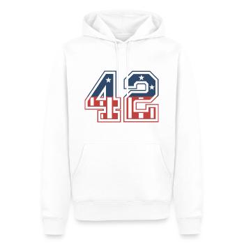 Numéro 42 États-Unis - Sweat à capuche Premium bio Homme - blanc - Devant - Nico (187cm)