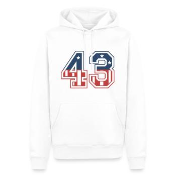 Numéro 43 États-Unis - Sweat à capuche Premium bio Homme - blanc - Devant - Nico (187cm)