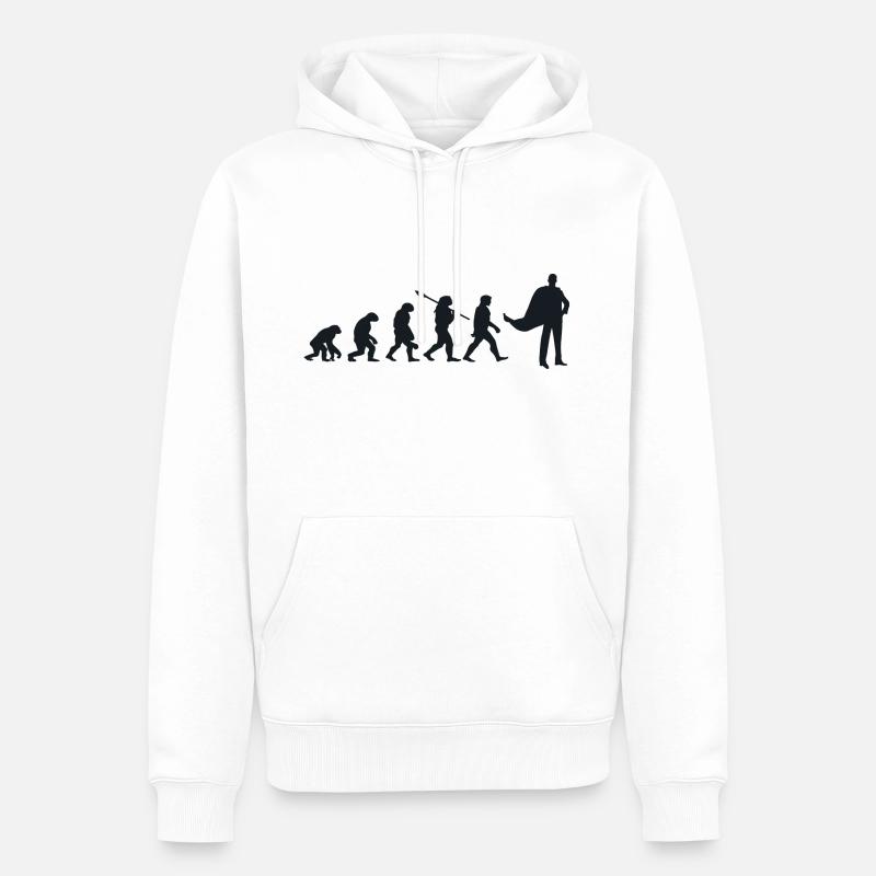Évolution Darwin pour les Supermans 🦸‍♂️ - Sweat à capuche Premium bio Homme - blanc