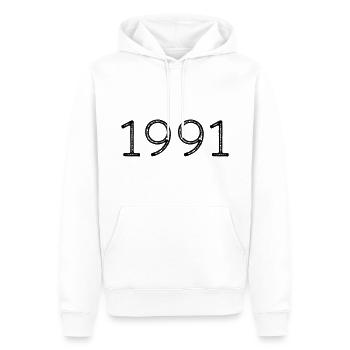 Année de naissance 1991 Anniversaire - Sweat à capuche Premium bio Homme - blanc - Devant - Nico (187cm)