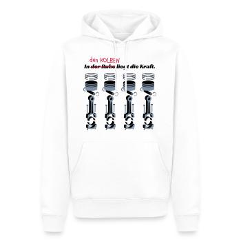 In den Kolben liegt die.. - Männer Premium Bio Hoodie - Weiß - Vorne - Nico (187cm)