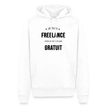 Freelance mais pas gratuit - Sweat à capuche Premium bio Homme - blanc - Devant - Nico (187cm)