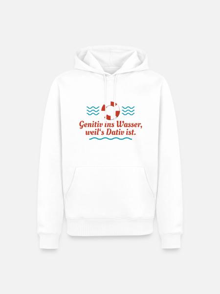 Genitiv ins Wasser - Männer Premium Bio Hoodie - Weiß