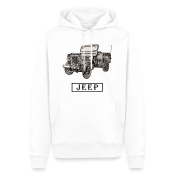 Willys Jeep Zeichnung mit Schriftzug - Männer Premium Bio Hoodie - Weiß - Vorne - Nico (187cm)