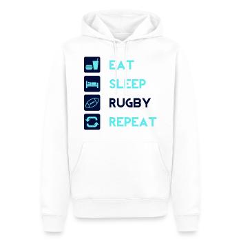 Essen, Schlafen, Rugby, Repeat! Männer Frauen Idee - Männer Premium Bio Hoodie - Weiß - Vorne - Nico (187cm)