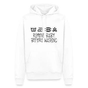 Remove the baby before washing - Men’s Premium Organic Hoodie - white - Front - Nico (187cm)