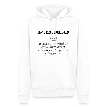 FOMO - Men’s Premium Organic Hoodie - white - Front - Nico (187cm)