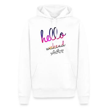 Hello Weekend Week-end Inscription Cadeau - Sweat à capuche Premium bio Homme - blanc - Devant - Nico (187cm)