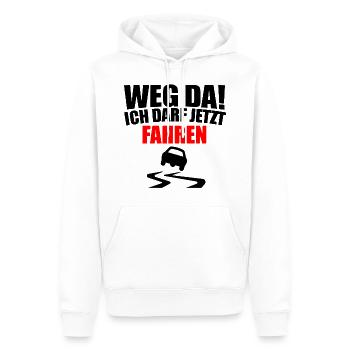 Weg da! Ich darf jetzt FAHREN! Auto Führerschein - Männer Premium Bio Hoodie - Weiß - Vorne - Nico (187cm)