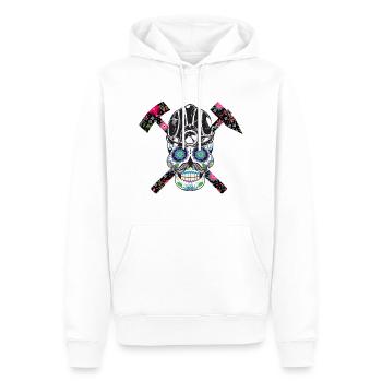 Crâne de mineur avec des fleurs - Sweat à capuche Premium bio Homme - blanc - Devant - Nico (187cm)
