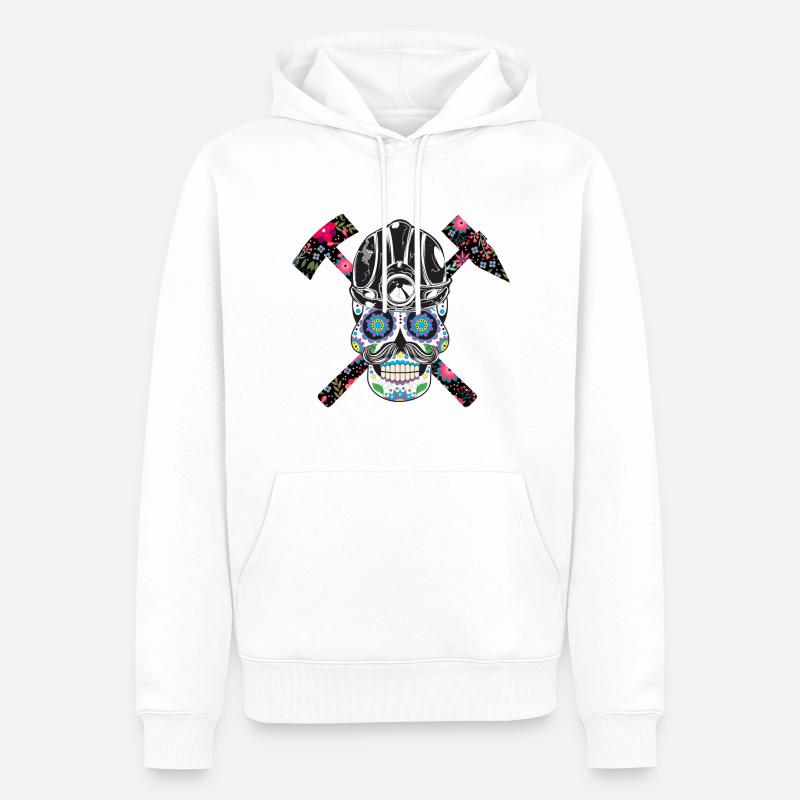 Bergmannschädel mit Blumen - Männer Premium Bio Hoodie - Weiß