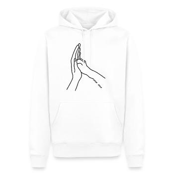 High Five with cat / dog. - Men’s Premium Organic Hoodie - white - Front - Nico (187cm)