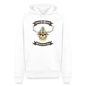 Bayern, Bavaria, Hirsch, Geweih, Totenkopf - Männer Premium Bio Hoodie - Weiß - Vorne - Nico (187cm)