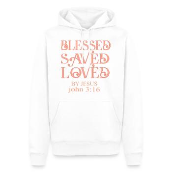 BLESSES SAVED AND LOVED BY JESUS - Sweat à capuche Premium bio Homme - blanc - Devant - Nico (187cm)