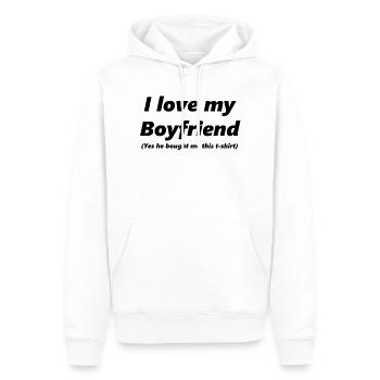J'aime mon petit ami - Sweat à capuche Premium bio Homme - blanc - Devant - Nico (187cm)