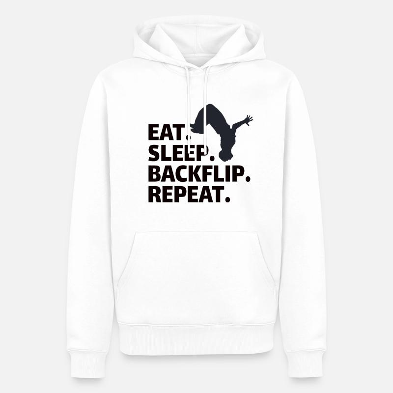 GYMNASTICS: eat,backflip,sleep,repeat - Männer Premium Bio Hoodie - Weiß