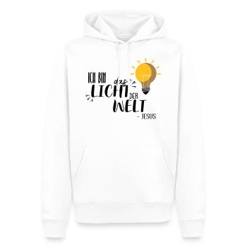 Ich bin das Licht - Männer Premium Bio Hoodie - Weiß - Vorne - Nico (187cm)